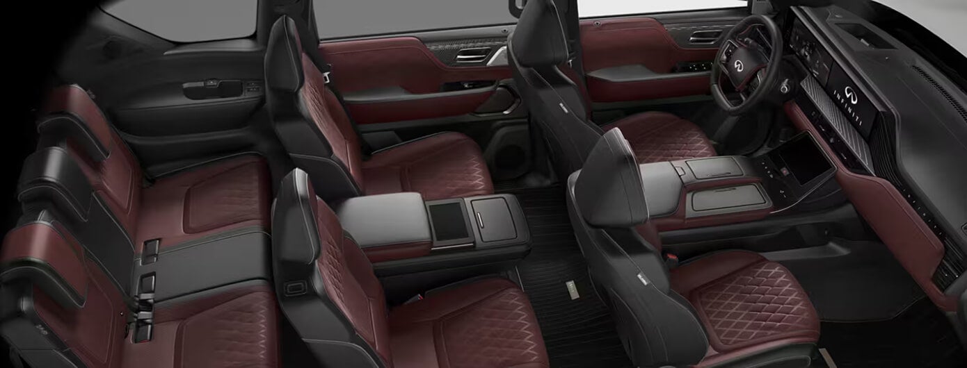 INFINITI QX80 Graphite With Metal Inlay Open Pore Wood and Dark Matte Chrome