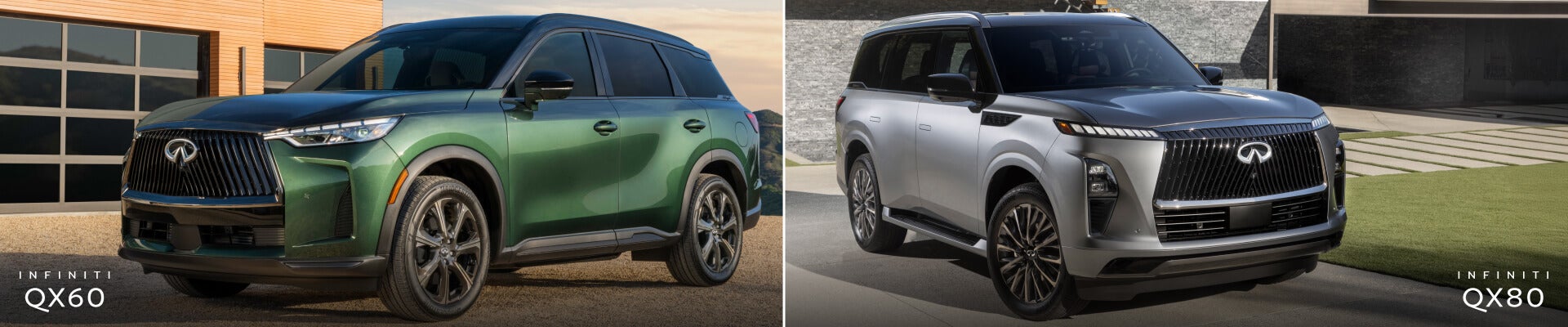 2026 INFINITI QX60 Autograph in Deep Emerald, 2026 INFINITI QX80 Autograph in Dynamic Metal